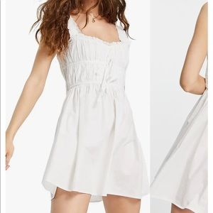 Topshop ruched cotton poplin dress white